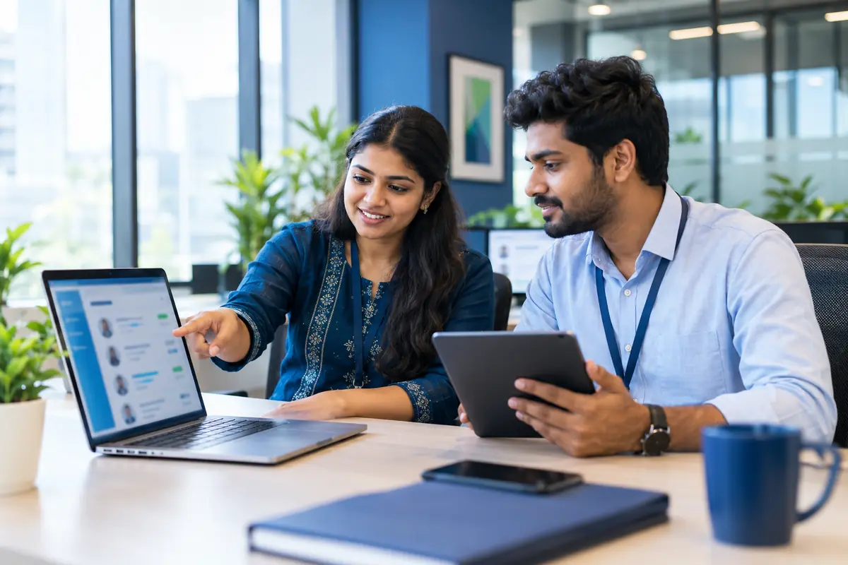 HR team reviewing verified candidates at a staffing and background verification company in India